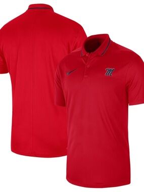 Nike Men's Red Ole Miss Polo with Navy Accents and 'M' Script